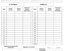 Fiche de travail mensuelle MANDATAIRE – Réf. 85-323