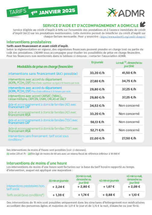 Affiche tarifs SAAD 2025 - Réf. 85-914