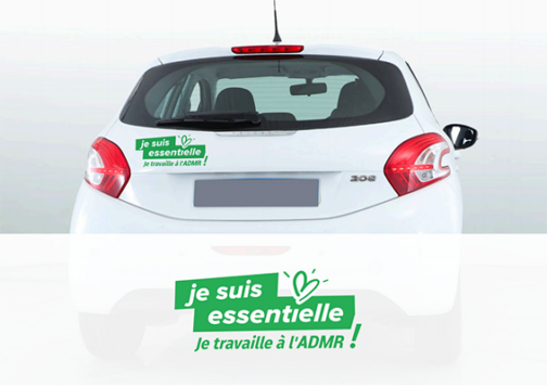 Stickers salariées pour véhicules "Je suis essentielle, je travaille à l'ADMR"- par lot de 10 - Réf.85-935