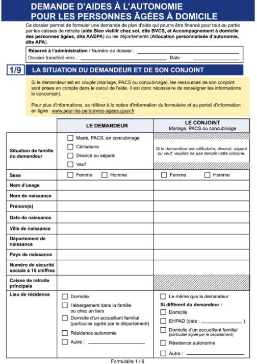 Document unique- demande d'aide à l'autonomie- Réf 85-858
