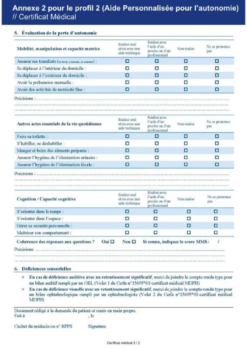 Certificat médical - demande ADPA - Réf 85-957